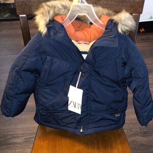 Zara Dark Blue Jacket with Faux Fur Trim